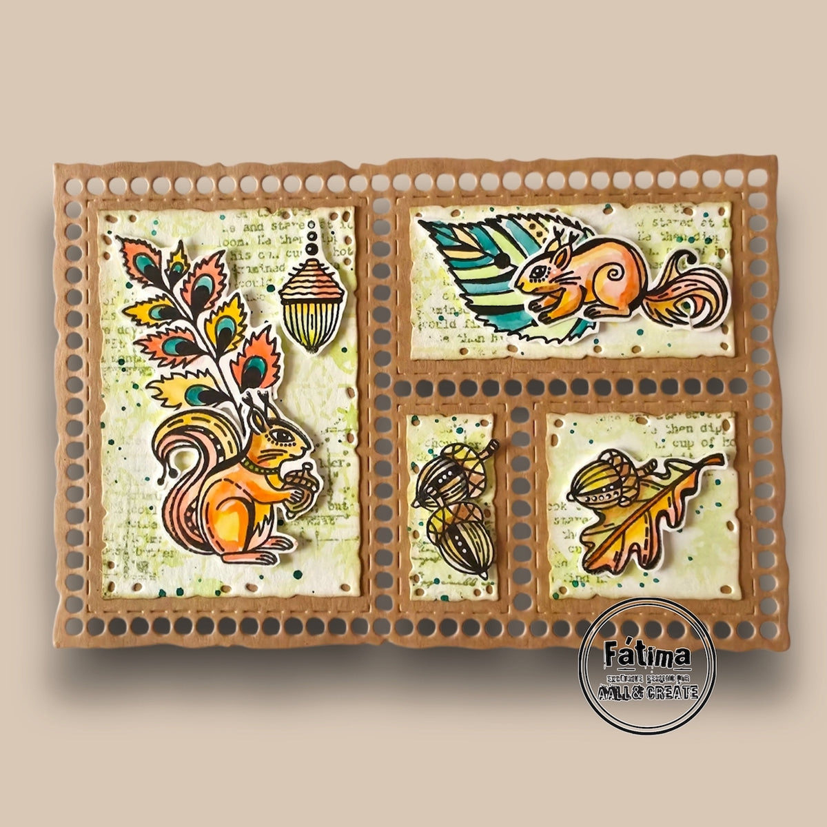 AALL & Create P'tites Betes A6 Clear Stamp Set 1527 squirrels with acorns leaves card fatima