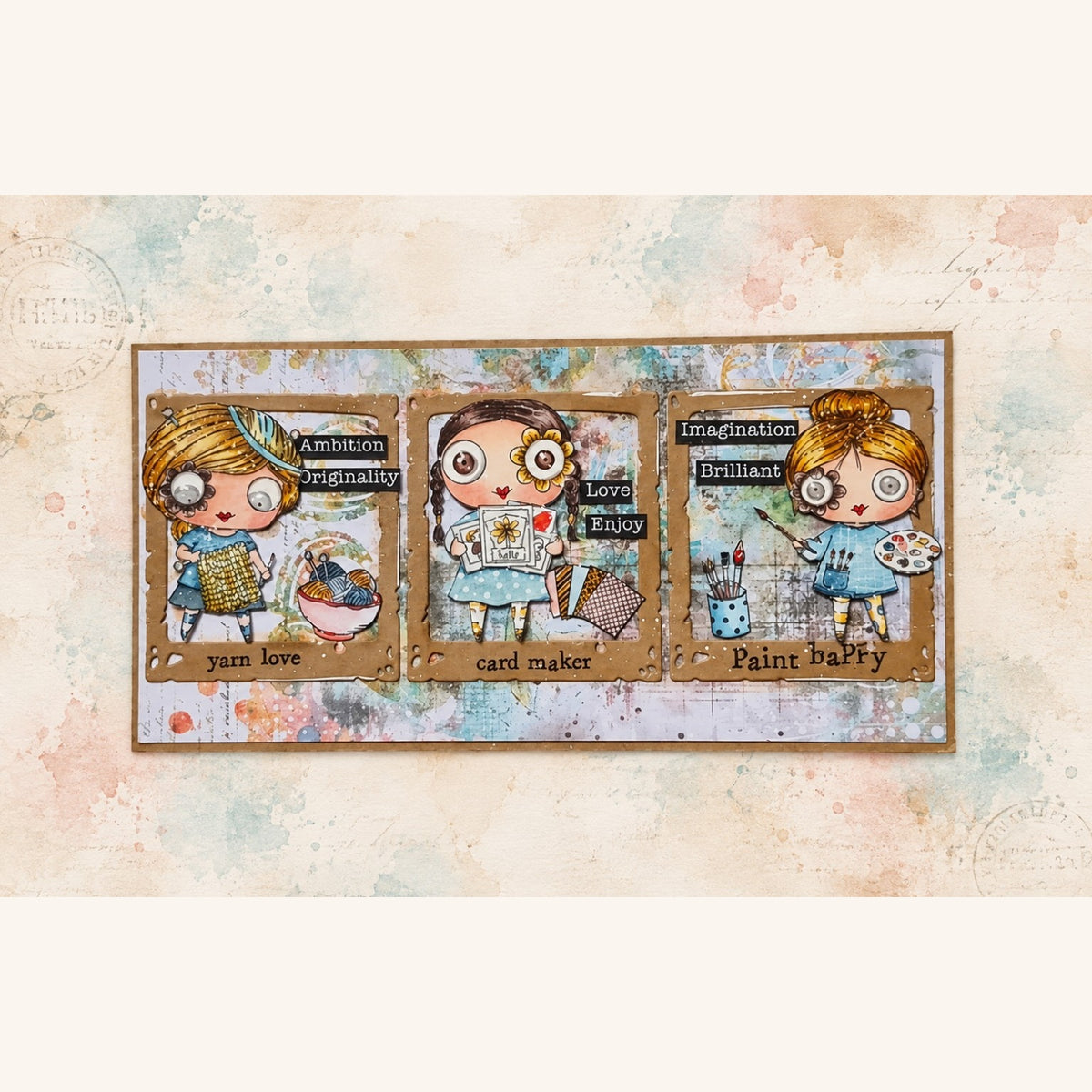 AALL & Create Peek A Frames Dies di-132 yarn bowl paint brushes love enjoy ambition card