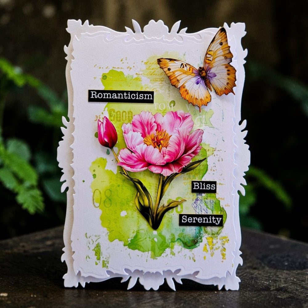 AALL & Create Petal Frames Dies die-129 pink flower petals orange butterfly bliss serenity card