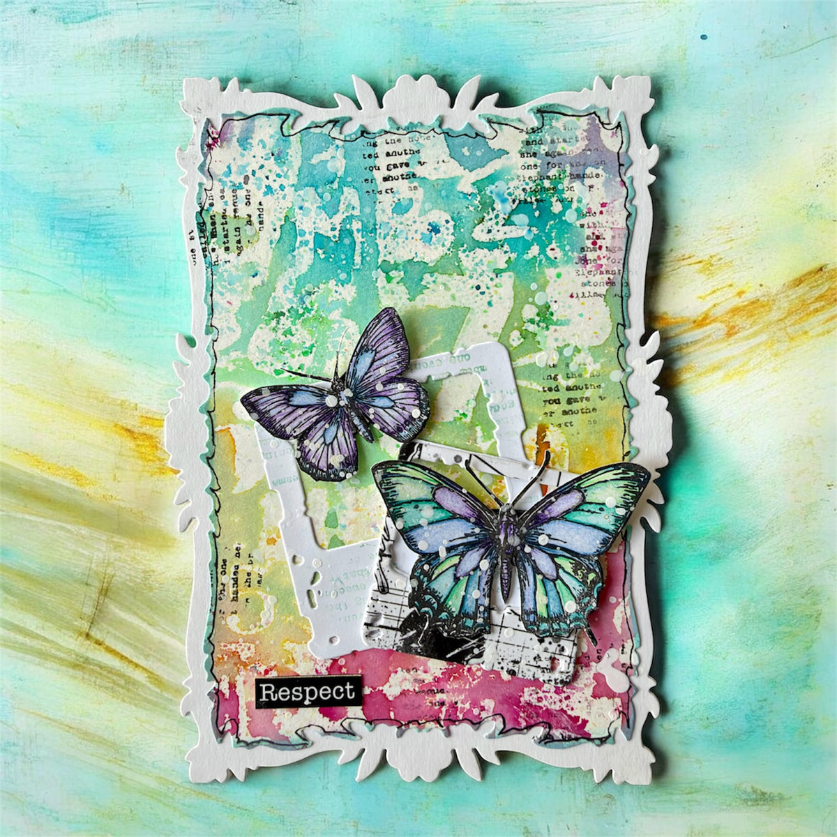 AALL & Create Petal Frames Dies die-129 purple butterflies tie dye background respect card