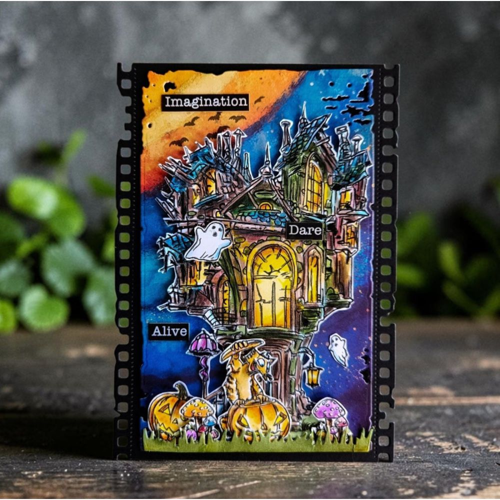 AALL & Create Phantom Keep A6 Clear Stamp Set 1503 haunted house ghosts bats imagination halloween card