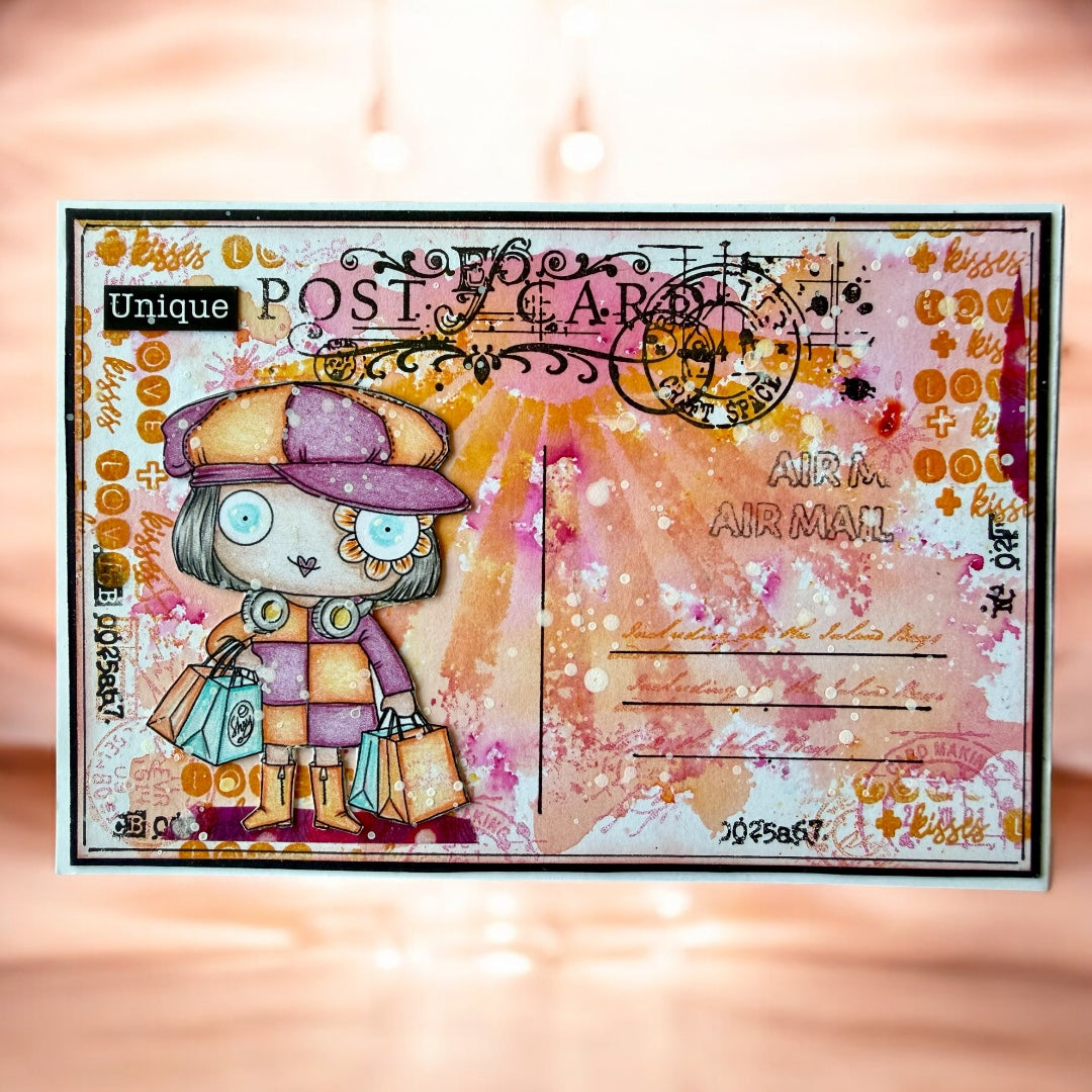 AALL & Create Postcard Shuffle A6 Clear Stamp Set 1338 girl shopping