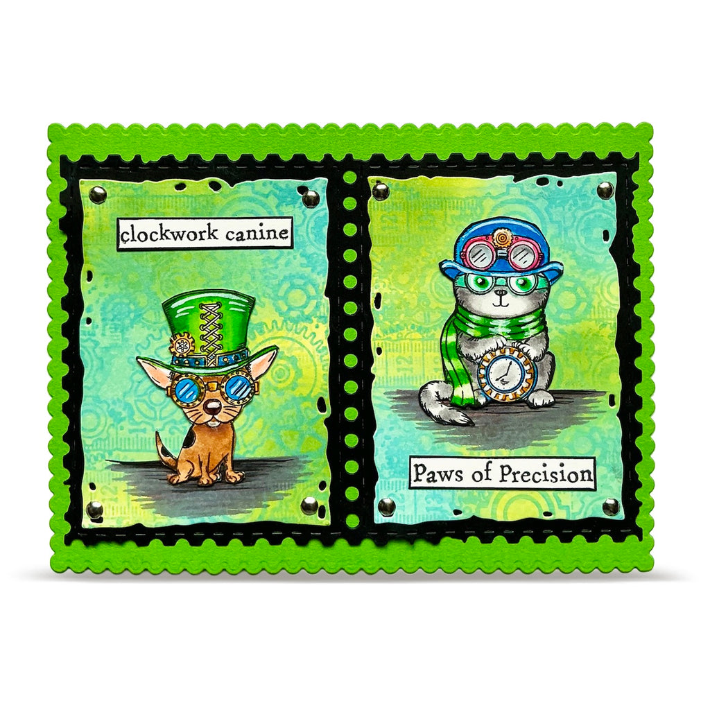AALL & Create Precision Paws A7 Clear Stamp Set 1373 steampunk cat and dog