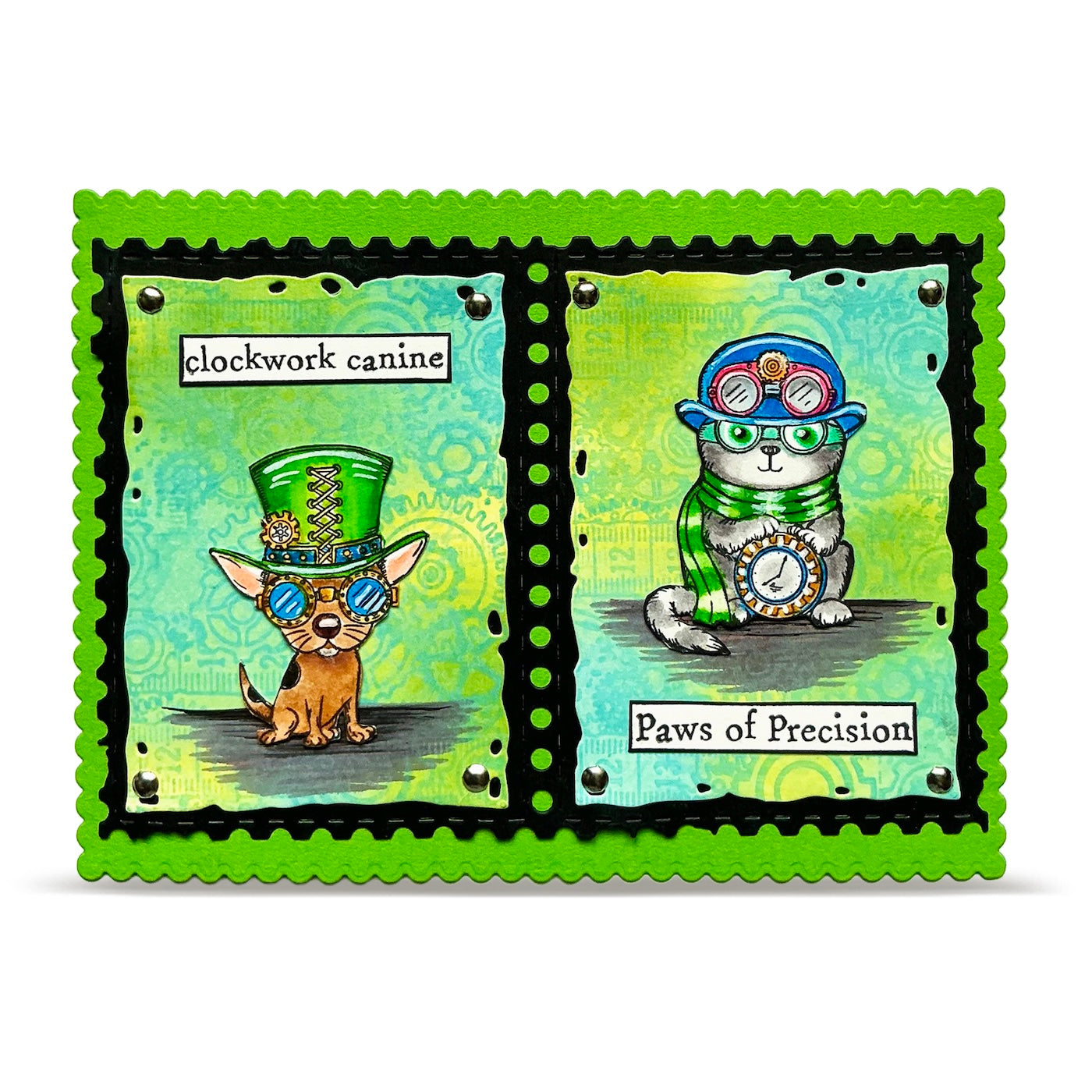AALL & Create Precision Paws A7 Clear Stamp Set 1373 steampunk cat and dog