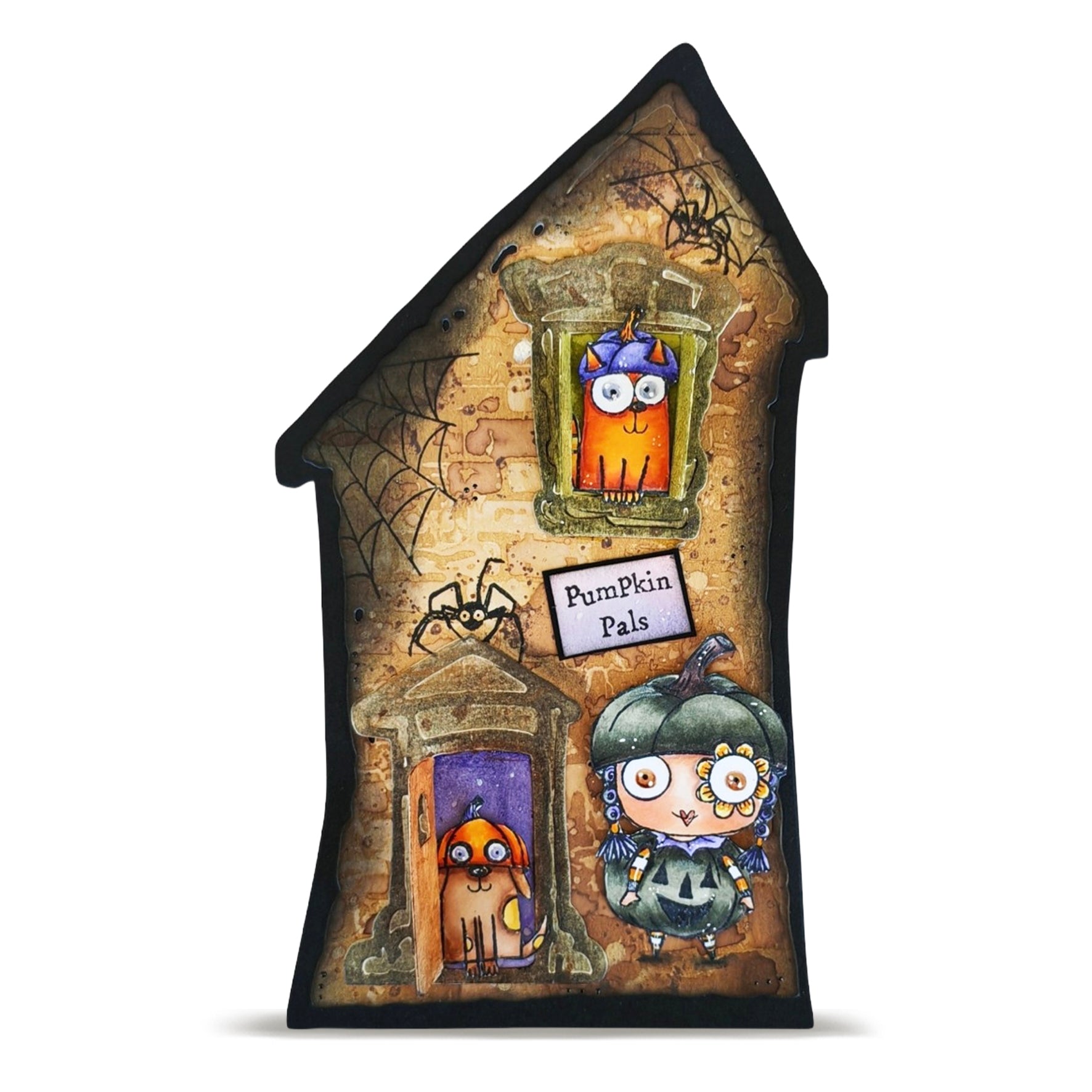 AALL & Create Pumpkin Pals A7 Clear Stamp Set 1426 brick house cat and dog black pumpkin costume card