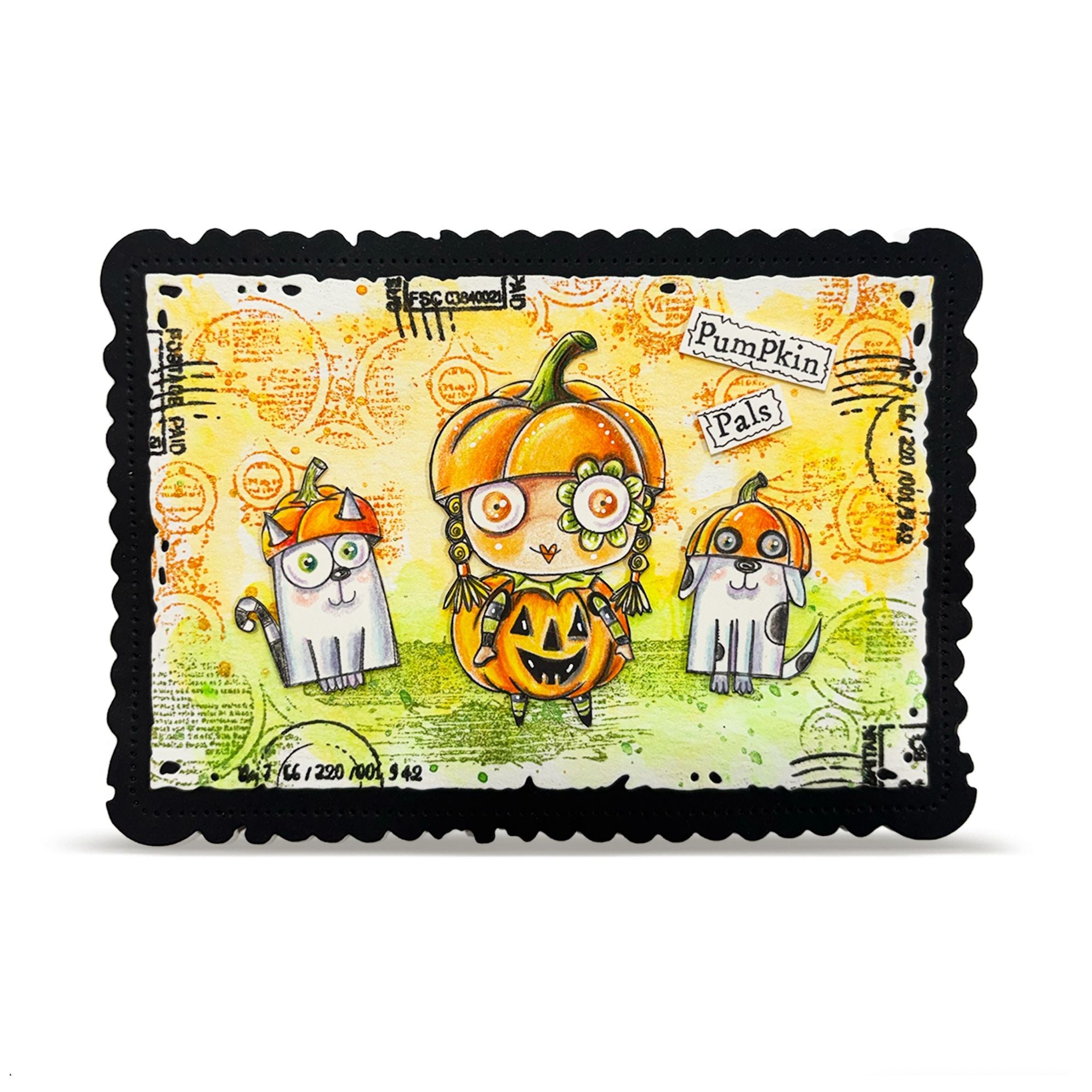 AALL & Create Pumpkin Pals A7 Clear Stamp Set 1426 cat with pumpkin hat pumpkin costume card