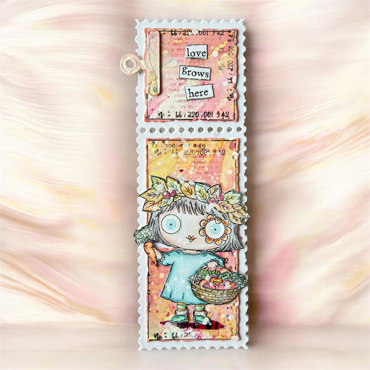 AALL & Create Rooting For You A7 Clear Stamp Set 1513 blue dress basket of veggies leaf headband love grows here card