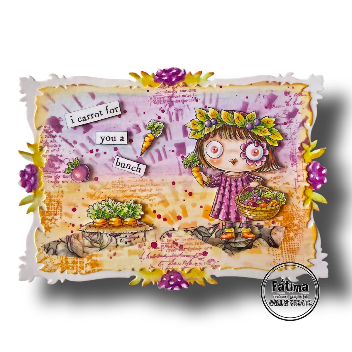 AALL & Create Rooting For You A7 Clear Stamp Set 1513 carrots radish purple dress leaf headband card fatima