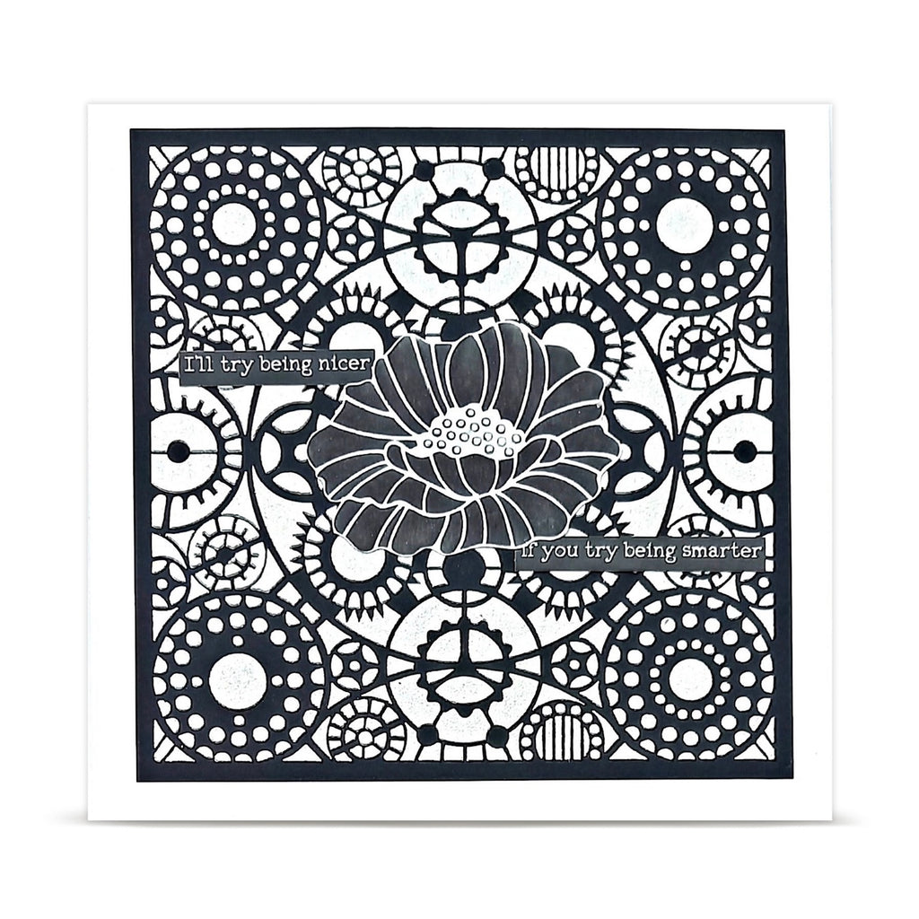 AALL & Create Rosace Cathédrale 6x6 Stencil pc-275 black flower gears collage background card