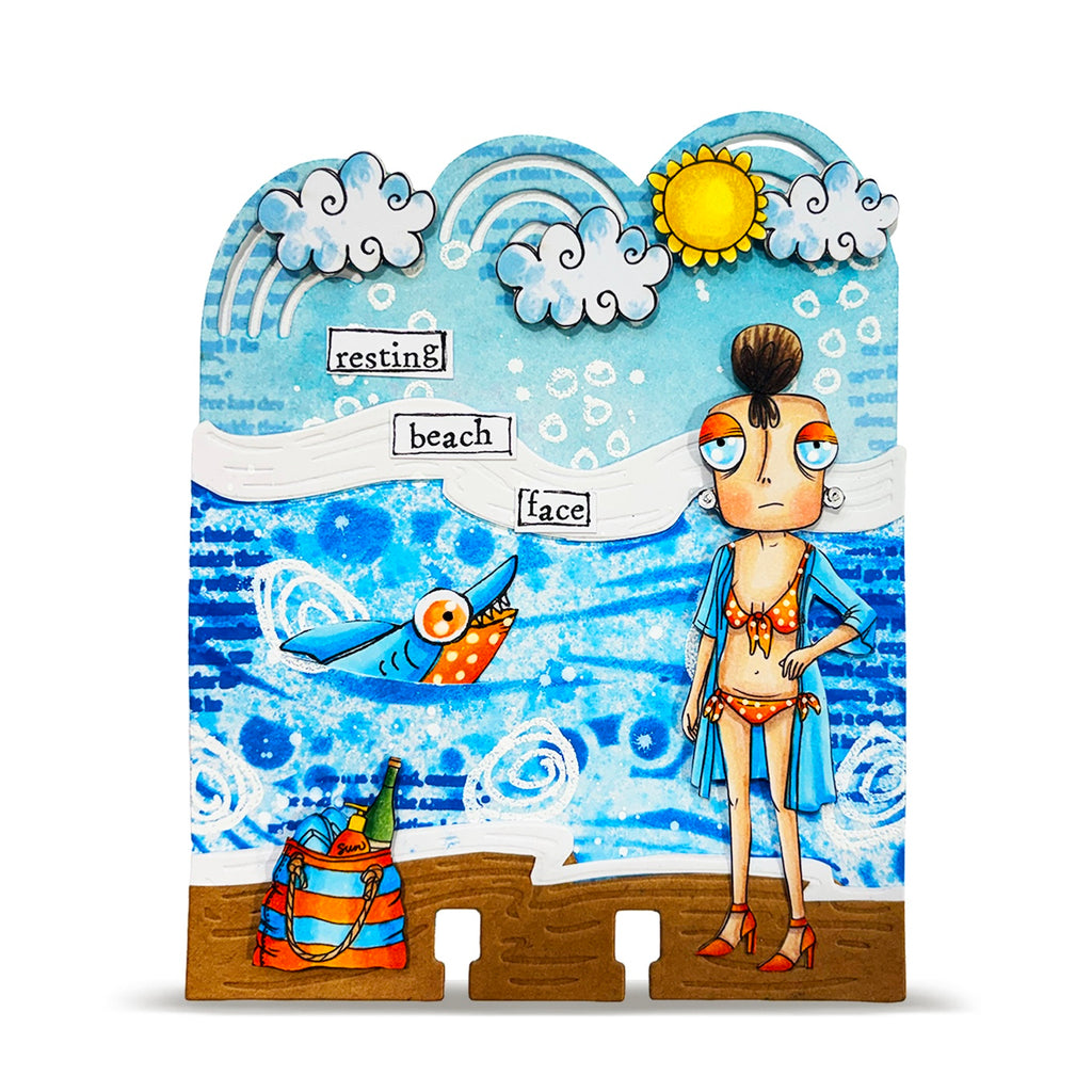 AALL & Create Salty Dee A7 Clear Stamp Set 1439 bathing suit fish waves resting beach face card
