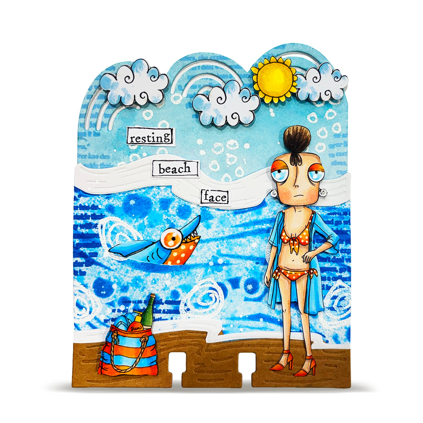 AALL & Create Salty Dee A7 Clear Stamp Set 1439 bathing suit fish waves resting beach face card