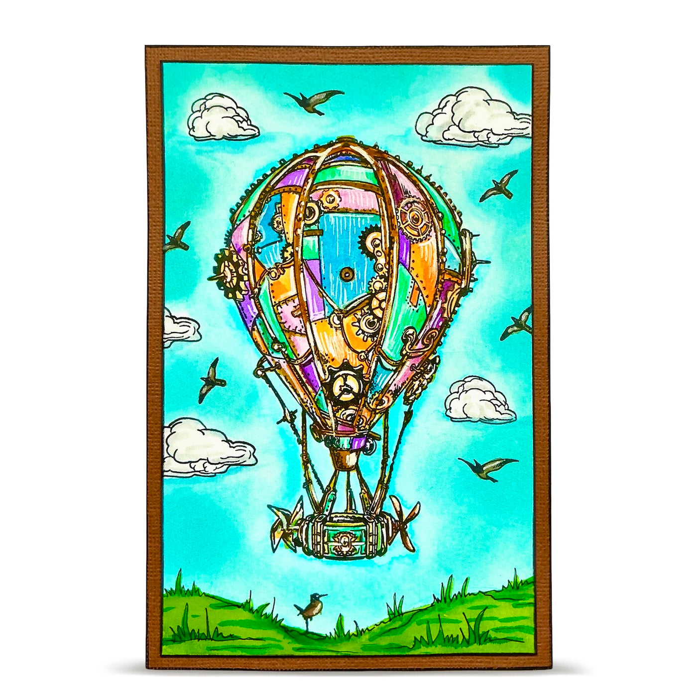 AALL & Create Sky Mechanism A6 Clear Stamp Set 1454 hot air balloon birds