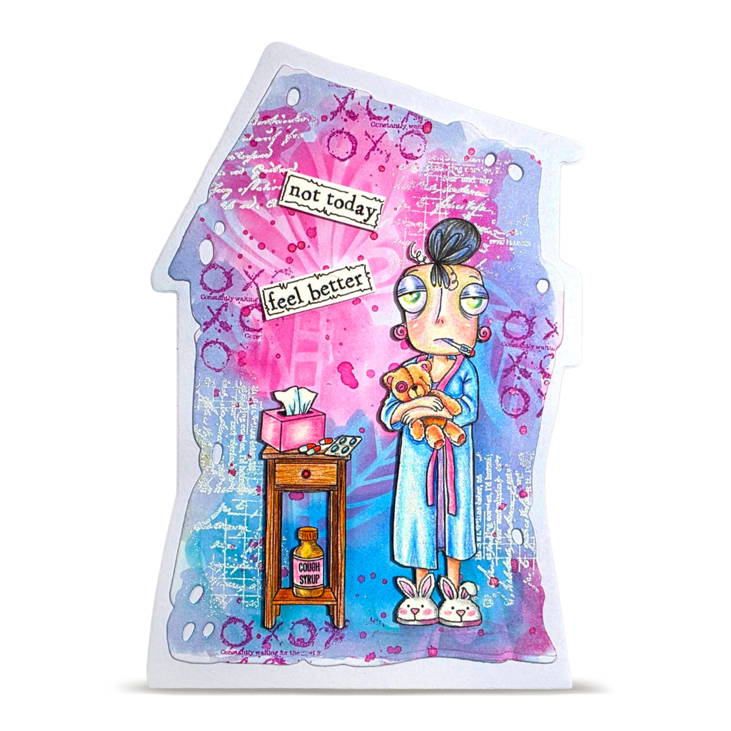 AALL & Create Sniffly Dee A7 Clear Stamp Set 1440 teddy bear blue robe not today feel better card