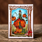 AALL & Create Sorcery Of The Cat A6 Clear Stamp Set 1487 pumpkin dress tree bark border mushrooms card