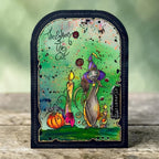 AALL & Create Sorcery Of The Cat A6 Clear Stamp Set 1487 purple witch hat candle pumpkin card
