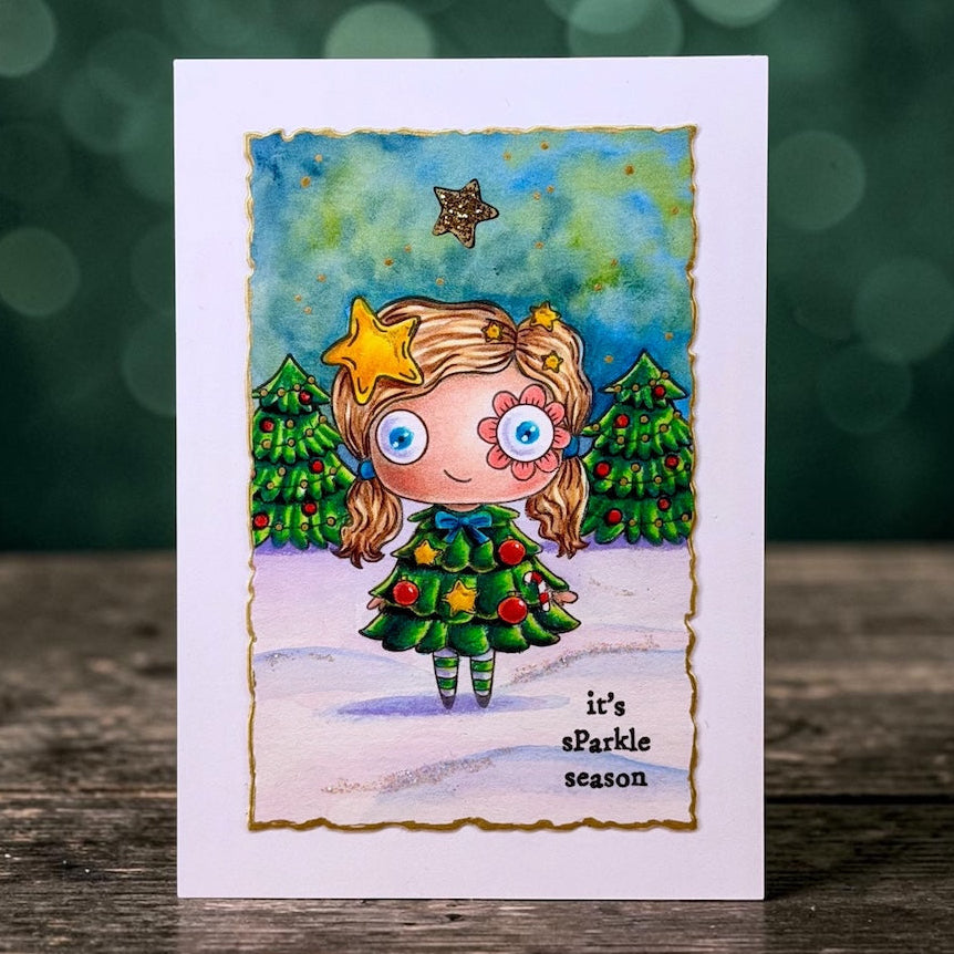 AALL & Create Sparkle Season A7 Clear Stamp Set 1393 snow christmas trees star sky card
