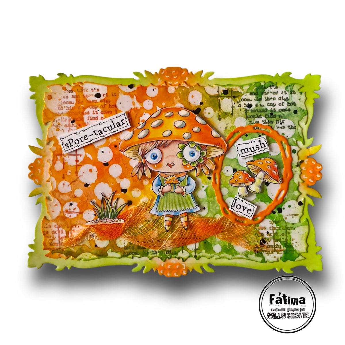 AALL & Create Sportacular A7 Clear Stamp Set 1514 mushroom topper hat green apron green and orange card fatima