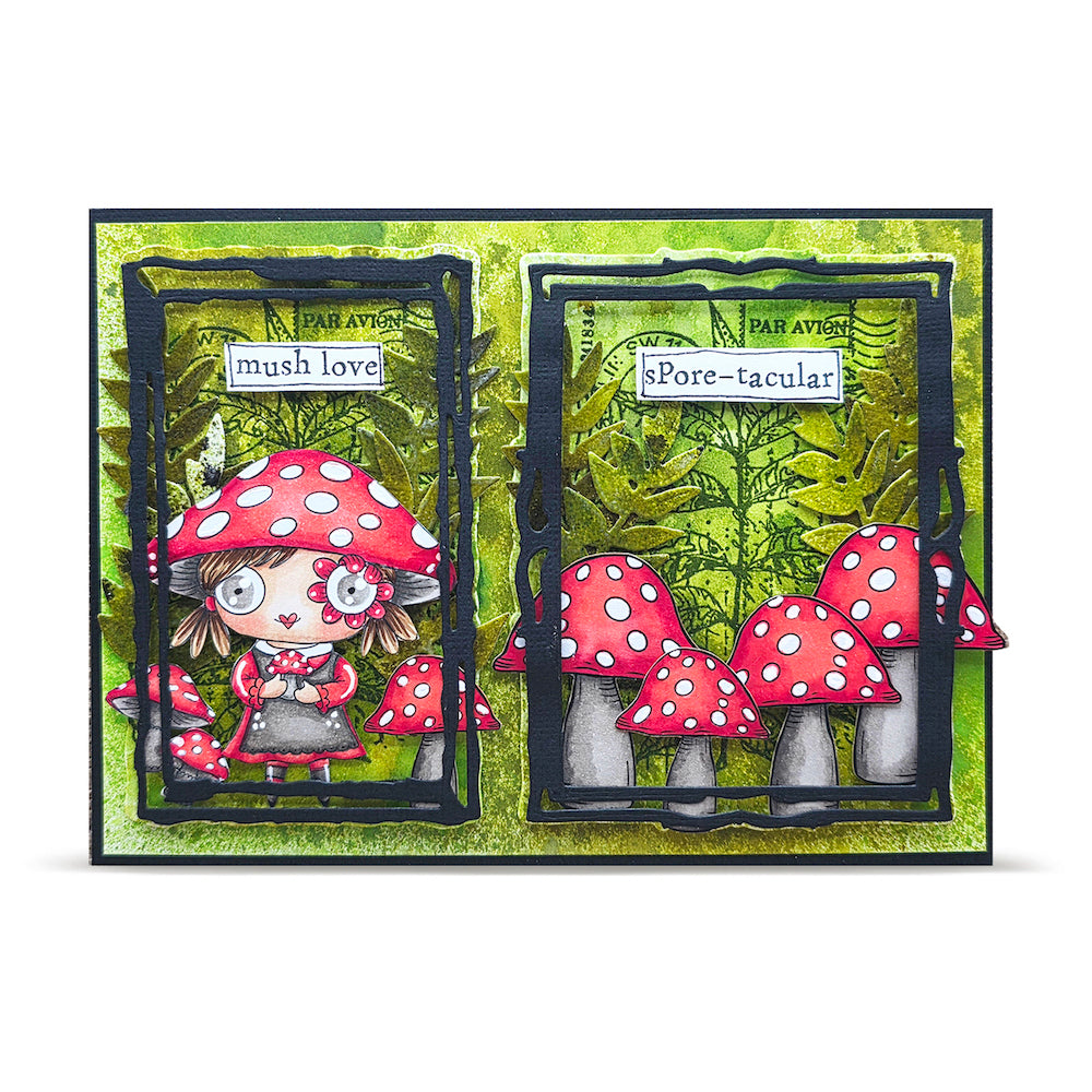 AALL & Create Sportacular A7 Clear Stamp Set 1514 red mushrooms green leaves postage stamp green card 