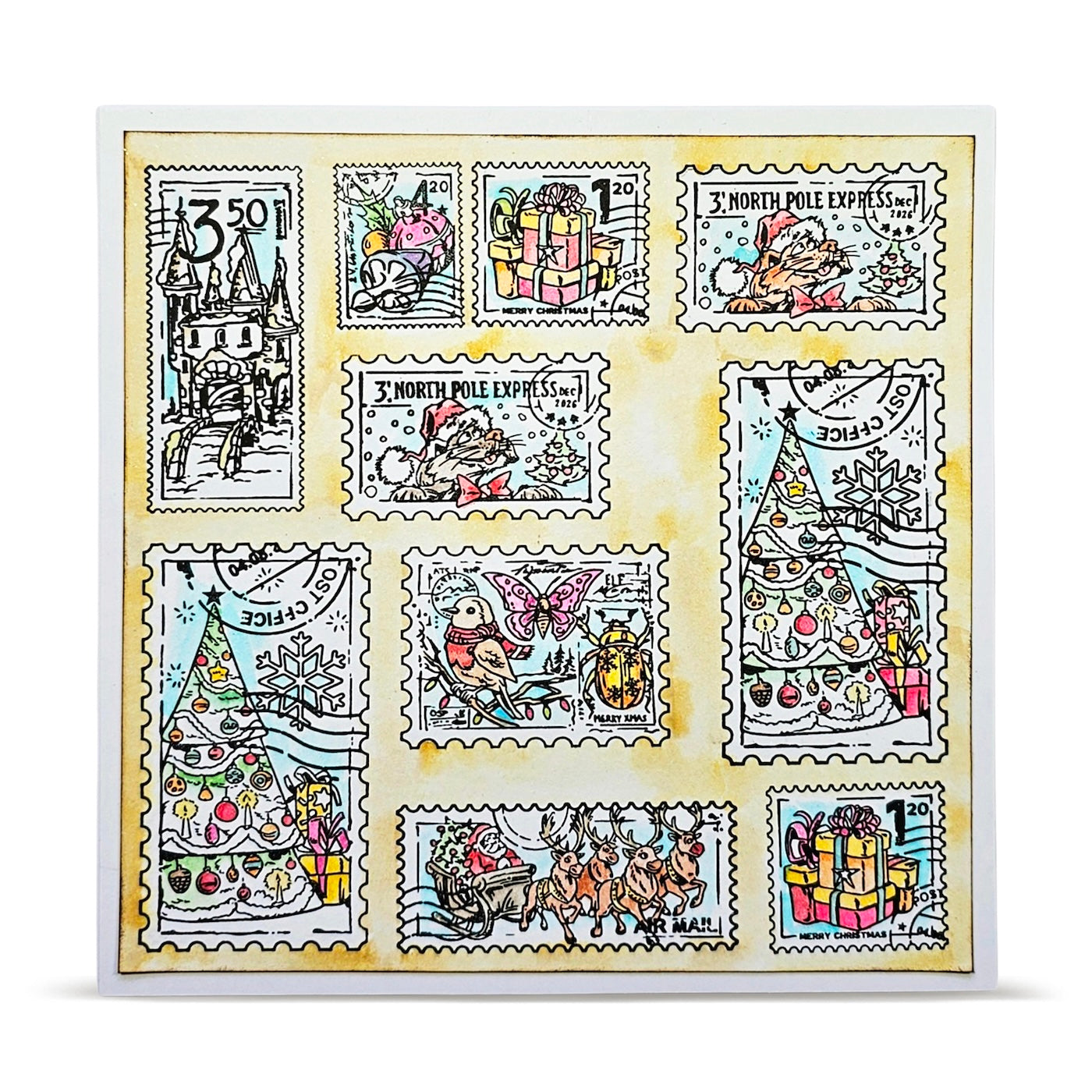 AALL & Create Stamped Wishes A6 Clear Stamp Set 1492 presents reindeer and sled stamp card