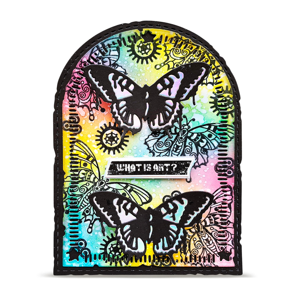 AALL & Create Starflight Dies di-105 butterfly background gears what is art card