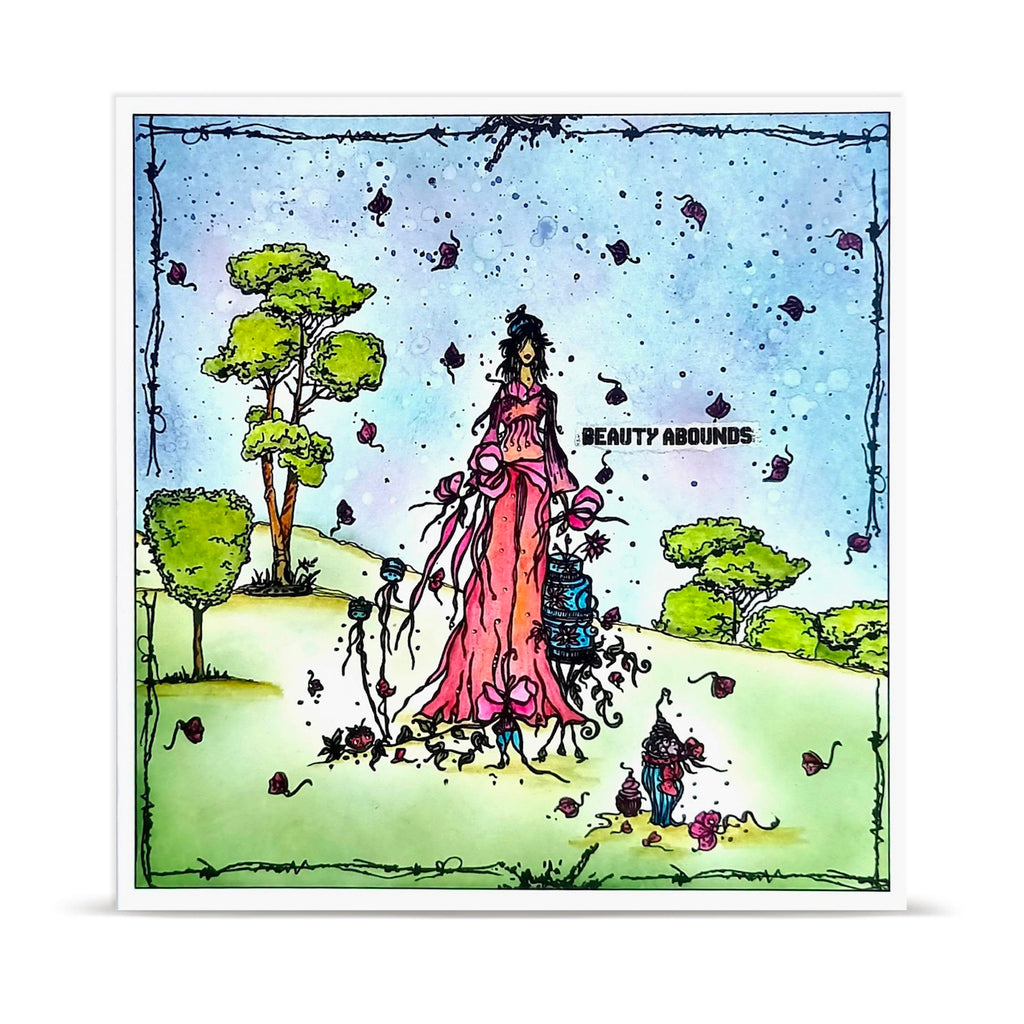 AALL & Create Sugar Atelier A6 Clear Stamp Set 1482 grass trees pink dress beauty abounds
