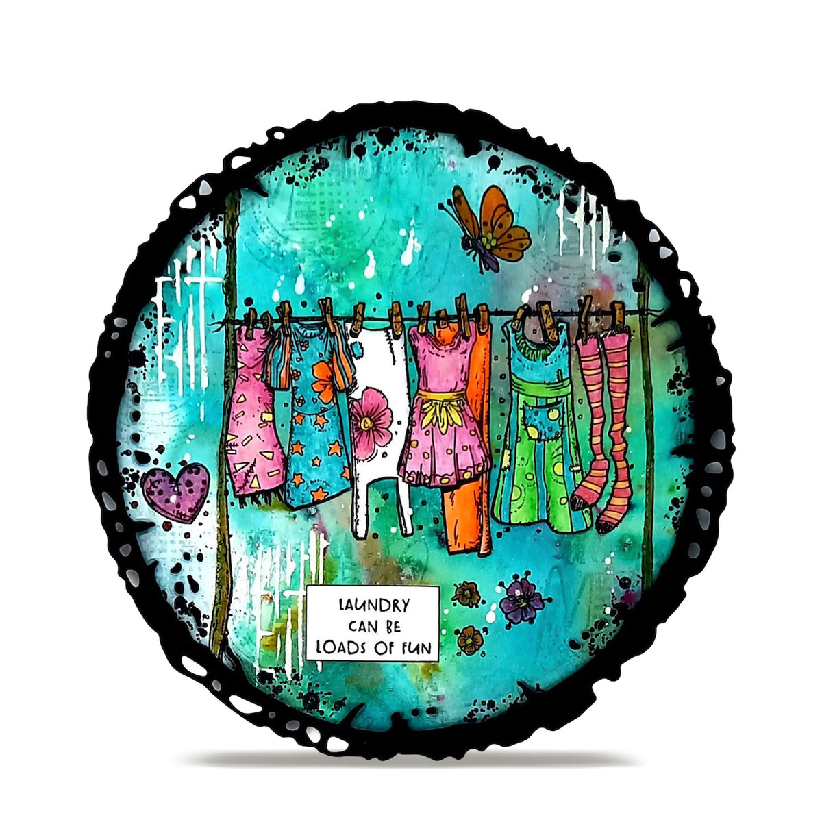AALL & Create Sunday Laundry A6 Clear Stamp Set 1542 pink dress hear butterfly circle card