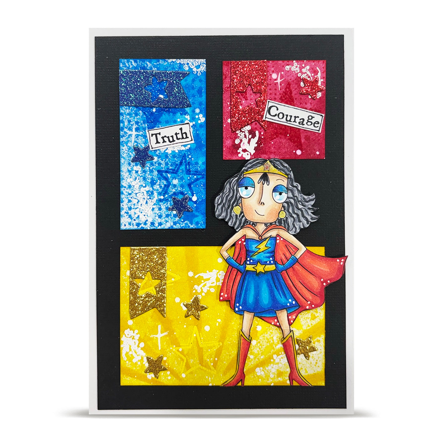 AALL & Create SuperDee A7 Clear Stamp Set 1441 superwoman truth courage stars card