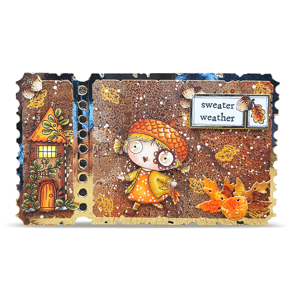 AALL & Create Sweater Weather A7 Clear Stamp Set 1509 leaves acorns orange dress brown house card