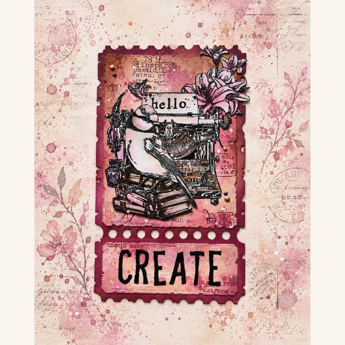 AALL & Create The Golden Ticket Dies die-126 bird type writer create card