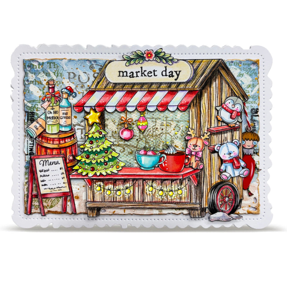 AALL & Create Tinsel and Tidings Ephemera Die Cuts ep-095 penguin bear food stand market day card