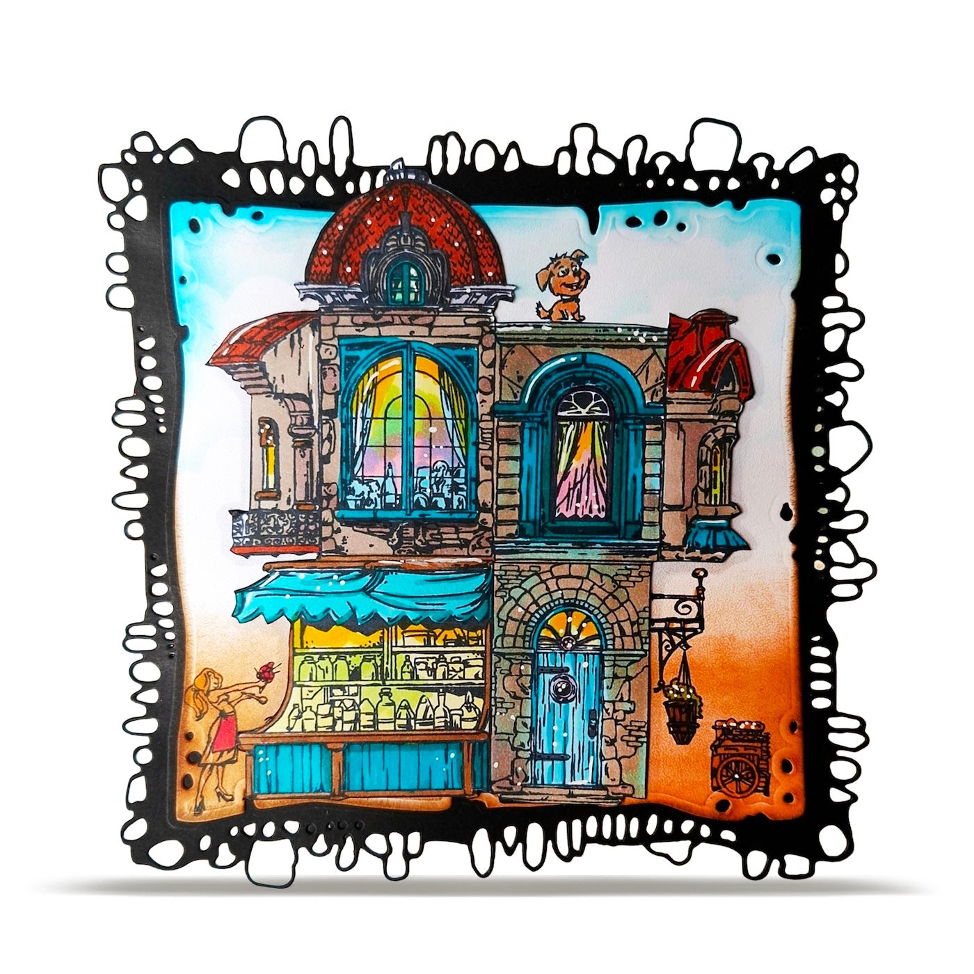 AALL & Create Tiny Kingdoms A5 Clear Stamp Set 1472 blue door dog red roof