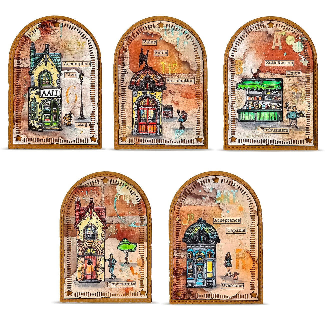 AALL & Create Tiny Kingdoms A5 Clear Stamp Set 1472 houses dog street lamp