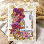 AALL & Create Tombent Les Feuilles A6 Clear Stamp Set 1528 purple and orange flowers circles pearls just a little magic card
