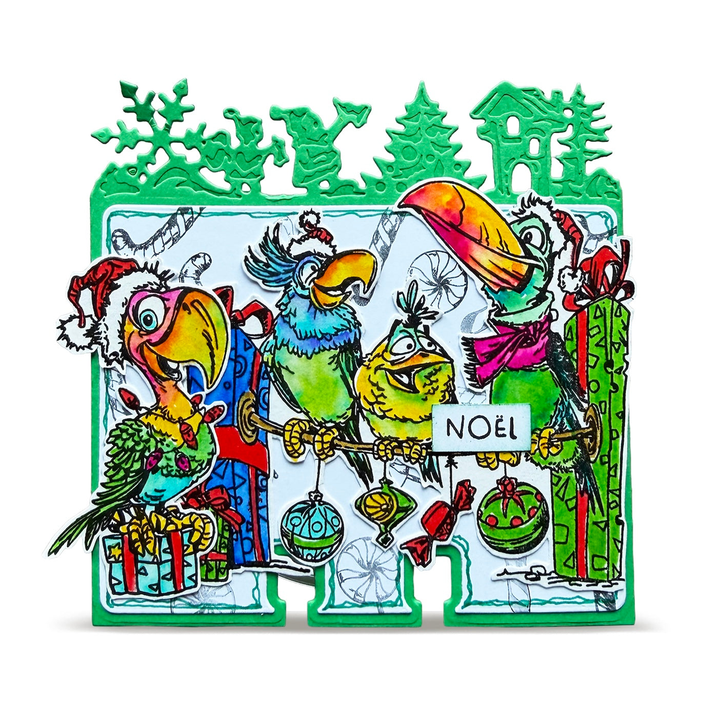 AALL & Create Tweet Treats A6 Clear Stamp Set 1495 birds sitting on rope with presents noel card