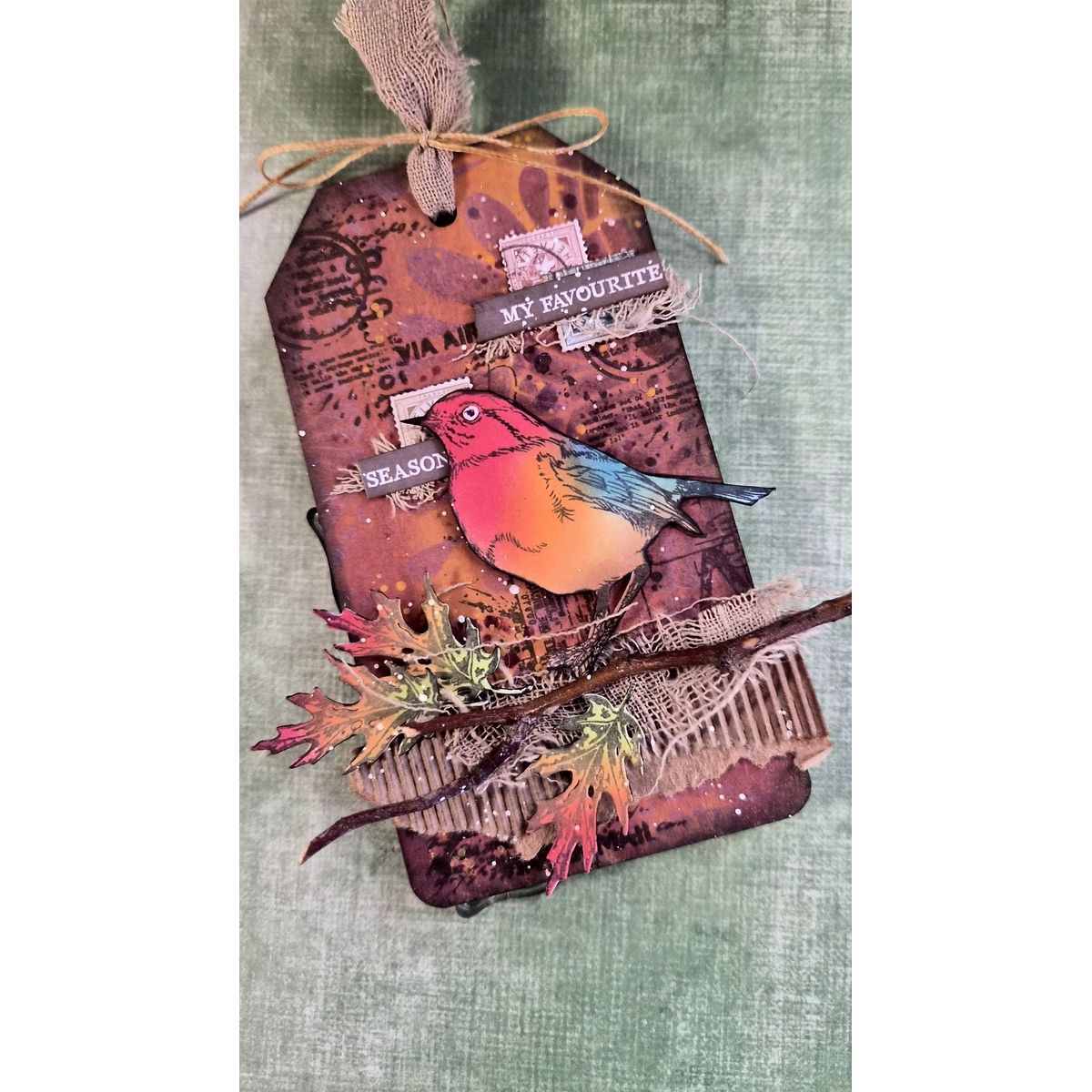 AALL & Create Unbe-leaf-able A6 Clear Stamp Set 1344 red orange bird fall leaves stick wool my favourite season tag card vicky papaioannou