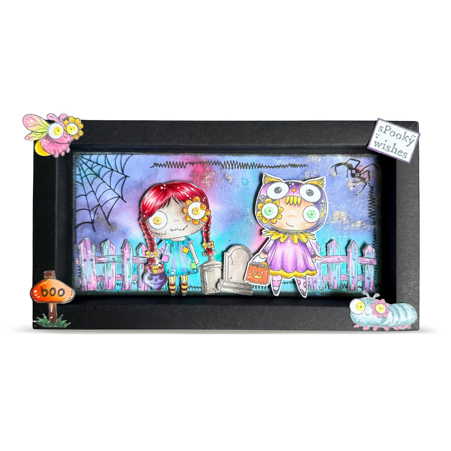 AALL & Create Whiff n Wings A7 Clear Stamp Set 1417 little girls in costumes graveyard bugs spooky wishes card