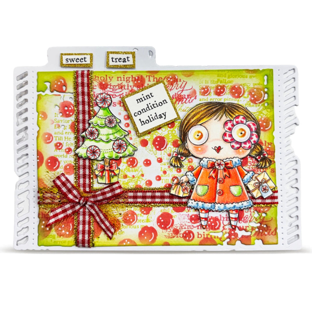 AALL & Create Winter Mint A7 Clear Stamp Set 1395 green card with orange dot sweet treat card