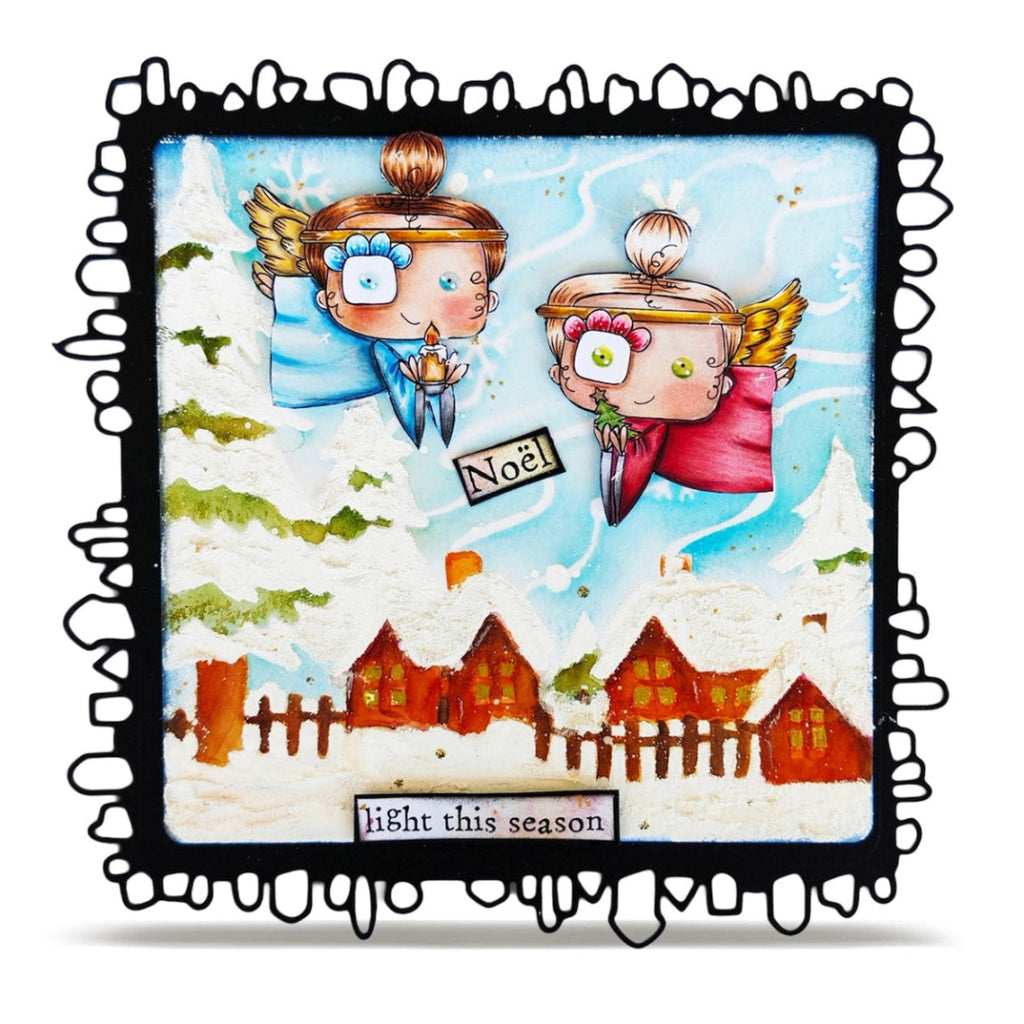 AALL & Create Winter Quiet 6x6 Stencil pc-272 angels snowy houses and trees light this season card