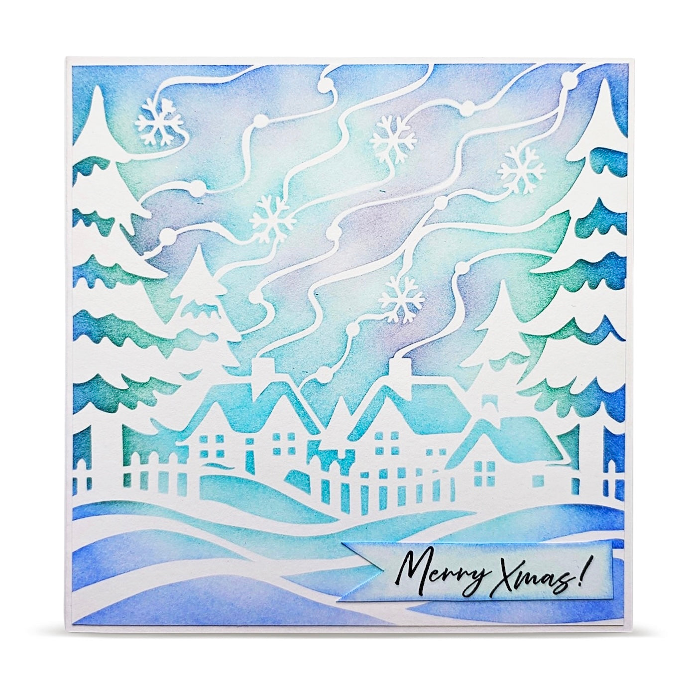 AALL & Create Winter Quiet 6x6 Stencil pc-272 houses trees merry xmas card
