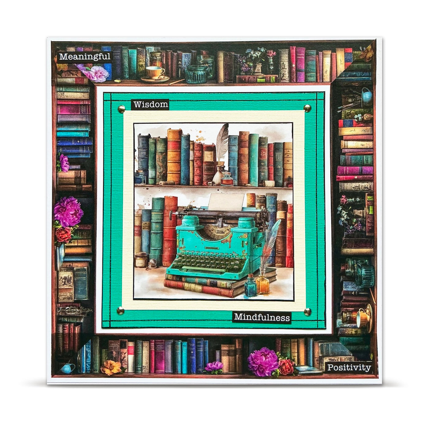 AALL & Create Wordsmithery Layer it up Washi Tape mt-159 book on bookshelft blue typewriter books border outline