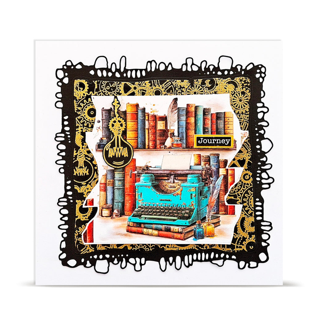 AALL & Create Wordsmithery Layer it up Washi Tape mt-159 books on bookshelf lightbulbs and gears