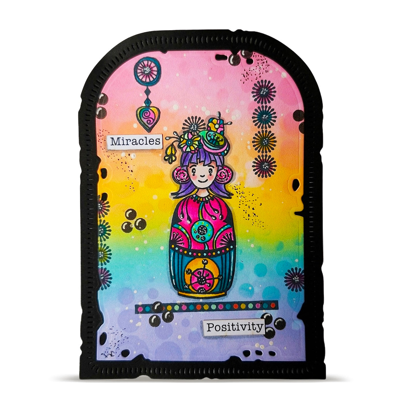 AALL & Create ZOUKI Poppie A7 Clear Stamp Set 1480 miracles positivity purple hair rainbow background