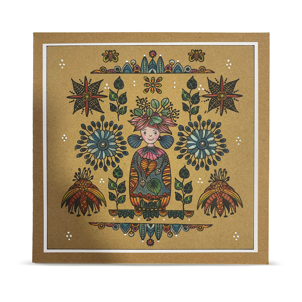 AALL & Create Zouki Miss Automne A7 Clear Stamp Set 1531 colored pattern flowers dotted leaves brown card