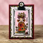 AALL & Create Zouki Miss Automne A7 Clear Stamp Set 1531 girl doll with pigtails green pattern leaves border hello card