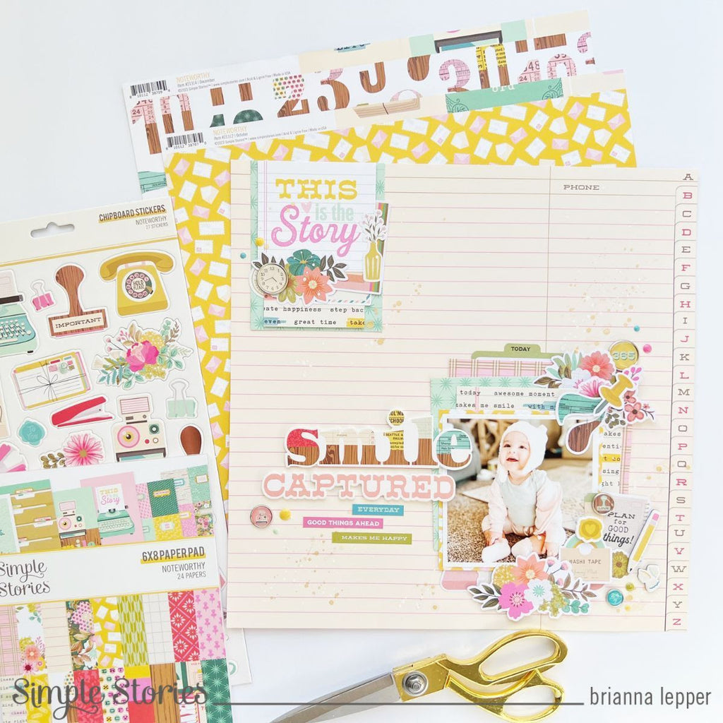 Simple Stories Noteworthy 12 x 12 Collector's Essential Kit 21301 Baby Smile Captured Layout