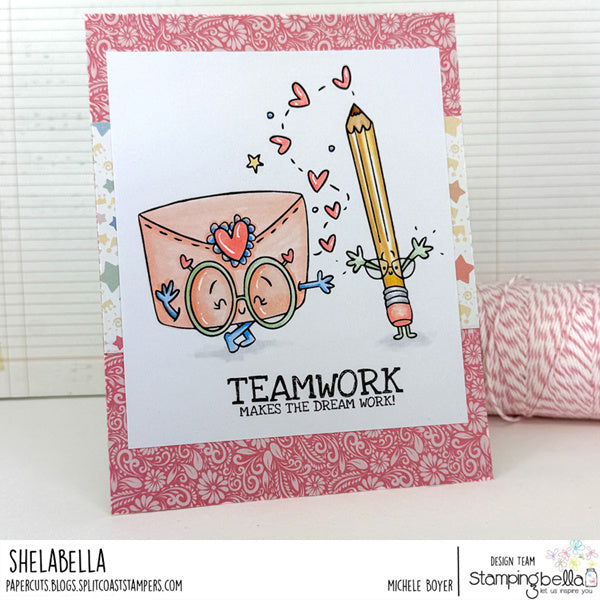 Stamping Bella Spec-Tacular Letter and Pencil Cling Stamp ag1380 teamwork