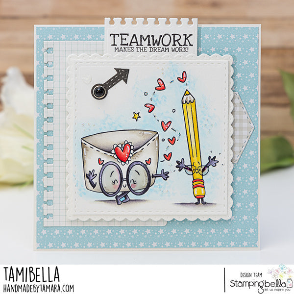 Stamping Bella Spec-Tacular Letter and Pencil Cling Stamp ag1380 teamwork makes the dream