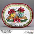 Stamping Bella Spec-Tacular Poinsettia Pair Cling Stamps ag1503 plants sitting on shelf red bow garland merry christmas card