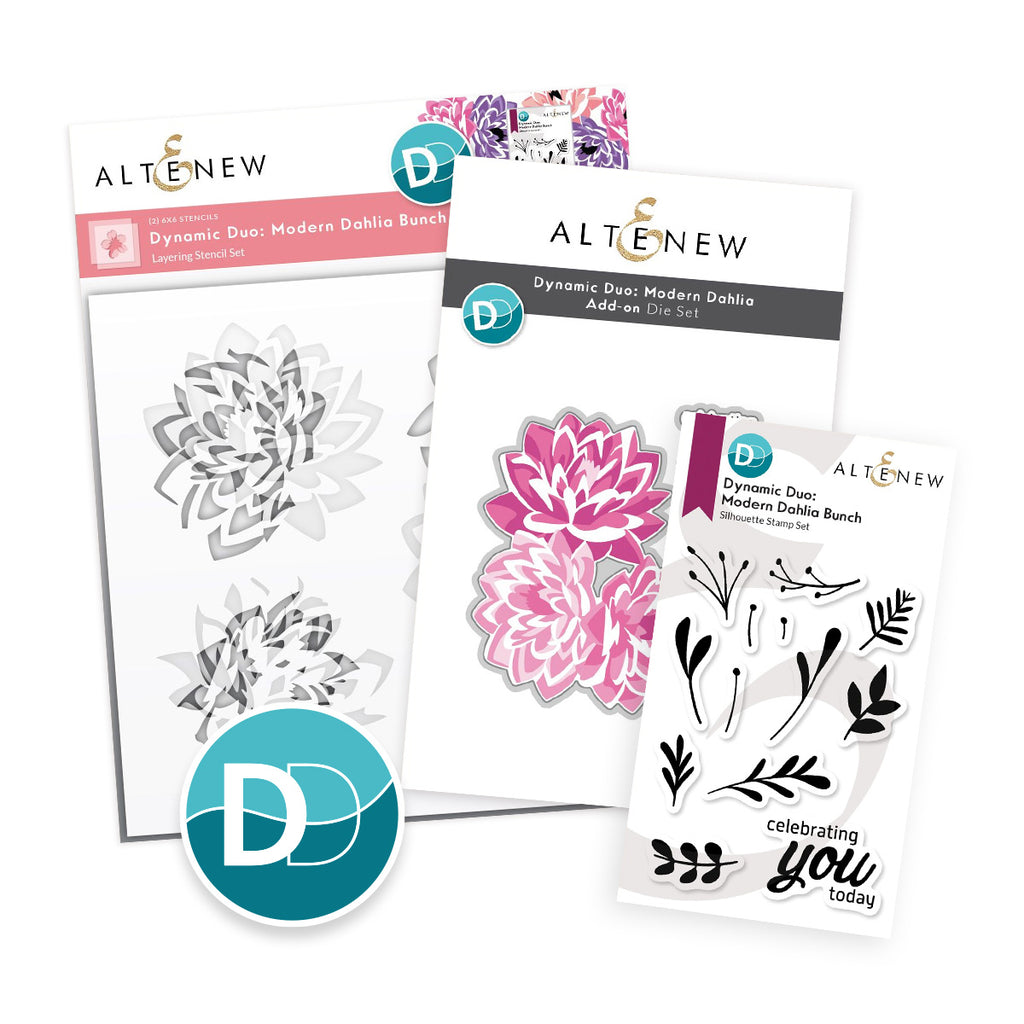 Altenew Dynamic Duo Modern Dahlia Clear Stamp, Stencil and Add-on Die Set
