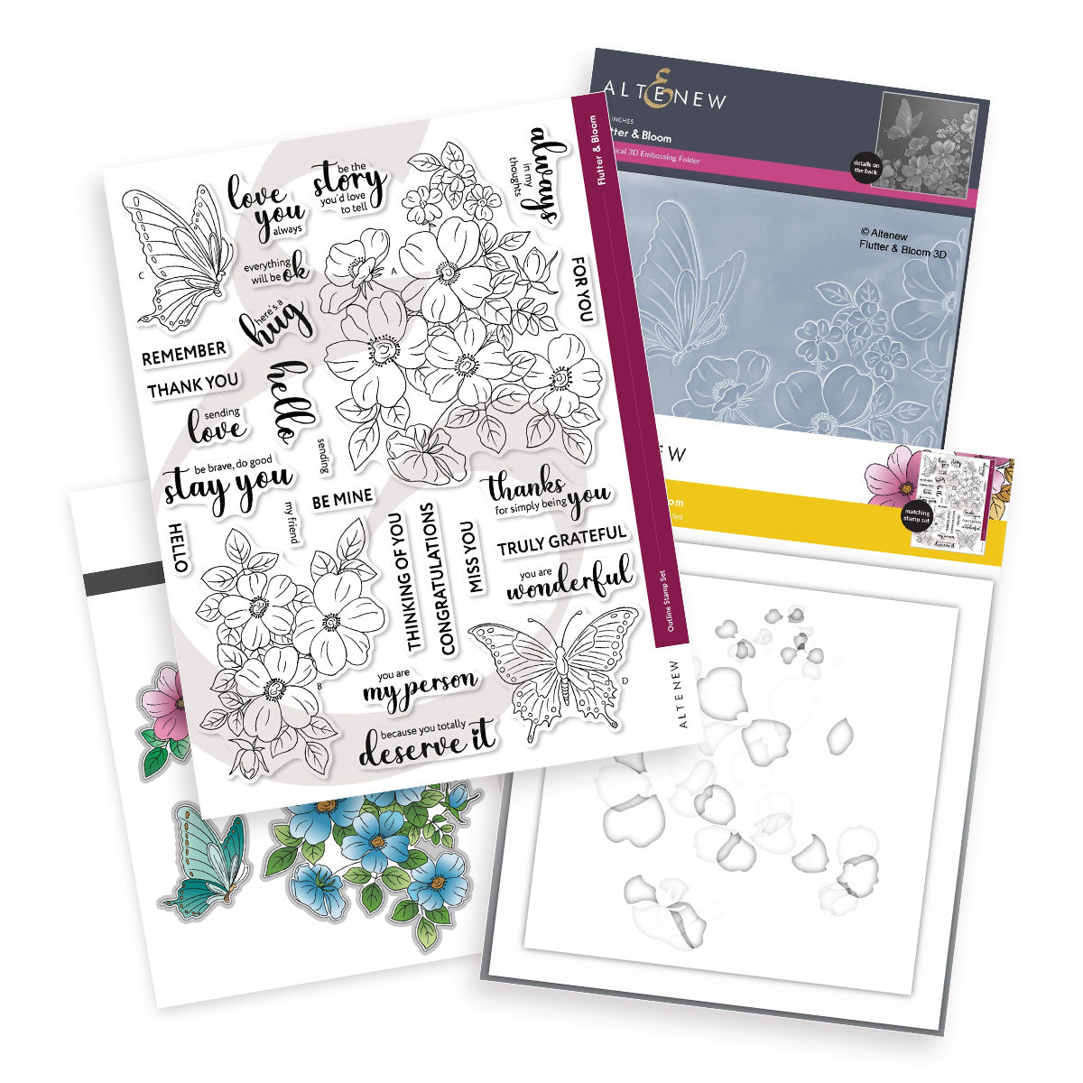 Altenew Flutter and Bloom Clear Stamp, Die, 3D Embossing Folder and Stencil Set